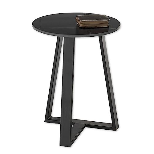 Stella Trading Jason Couchtisch rund, Schwarz - Moderner Wohnzimmertisch mit Keramikplatte und Metallgestell - 40 x 50 x 40 cm (B/H/T) von Stella Trading
