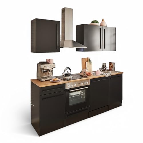 JAZZ 8 Moderne Küchenzeile ohne Elektrogeräte in Schwarz matt, Lanzelot Eiche Optik - Geräumige Einbauküche mit viel Stauraum - 220 x 211 x 60 cm (B/H/T) JAZZ 8 Moderne Küchenzeile ohne Elektrogeräte in Schwarz matt, Lanzelot Eiche Optik - Geräumige Einbauküche mit viel Stauraum - 220 x 211 x 60 cm (B/H/T) von Stella Trading