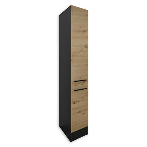 JAZZ 8 Moderner Apothekerschrank Küche in Anthrazit, Artisan Eiche Optik - Geräumiger Hochschrank Küchenschrank mit viel Stauraum - 30 x 211 x 57 cm (B/H/T) von Stella Trading