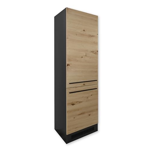 JAZZ 8 Moderner Einbauschrank für Kühlschrank in Anthrazit, Artisan Eiche Optik - Geräumiger Hochschrank Küchenschrank mit viel Stauraum - 60 x 211 x 57 cm (B/H/T) von Stella Trading