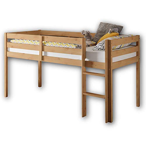 Stella Trading KENI Hochbett mit Leiter & 90 x 200 cm Liegefläche - Platzsparendes Kinder Etagenbett aus massiver Kiefer, natur - 97 x 113 x 207 cm (B/H/T) von Stella Trading