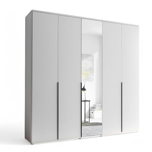 Stella Trading KEVO Kleiderschrank mit Spiegeltür in Weiß - Vielseitiger Drehtürenschrank 5-türig für Ihr Schlafzimmer - 225 x 225 x 52 cm (B/H/T) von Stella Trading