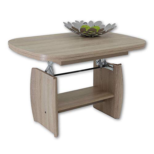 Stella Trading KIRK MINI Couchtisch höhenverstellbar & ausziehbar in Eiche Sonoma Optik - praktischer Sofatisch mit Ablage für Ihren Wohnbereich - 95 x 52 x 59 cm (B/H/T) von Stella Trading