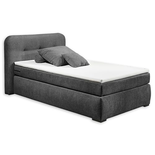 LA Palma 6 Boxspringbett 120x200 mit Bettkasten, Anthrazit - Modernes Einzelbett mit dekorativer Steppung & Kaltschaum Topper - 142 x 104 x 220 cm (B/H/T) von Stella Trading