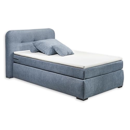 LA PALMA 6 Boxspringbett 120x200 mit Bettkasten, Denim - Modernes Einzelbett mit dekorativer Steppung & Kaltschaum Topper - 142 x 104 x 220 cm (B/H/T) von Stella Trading