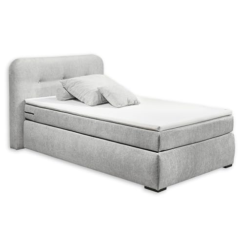 LA PALMA 6 Boxspringbett 120x200 mit Bettkasten, Silber - Modernes Einzelbett mit dekorativer Steppung & Kaltschaum Topper - 142 x 104 x 220 cm (B/H/T) von Stella Trading