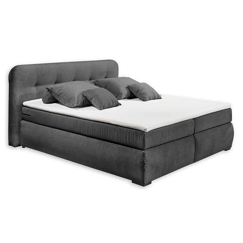 LA PALMA 6 Boxspringbett 180x200 mit Bettkasten, Anthrazit - Modernes Doppelbett mit dekorativer Steppung & Kaltschaum Topper - 200 x 104 x 220 cm (B/H/T) von Stella Trading