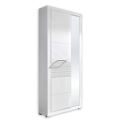 Stella Trading LIFE Garderobenschrank, weiss hochglanz - Moderner Flurgarderoben Schrank mit Spiegeltür - 72 x 201 x 37 cm (B/H/T) von Stella Trading