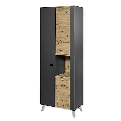 LINE Badezimmer Hochschrank in Anthrazit, Artisan Eiche Optik - Badezimmerschrank Bad Schrank mit viel Stauraum - 69 x 190 x 39,5 cm (B/H/T) von Stella Trading