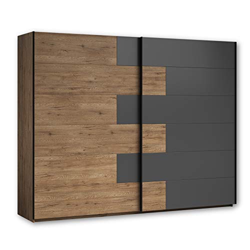 Stella Trading LINEA Moderner Kleiderschrank mit viel Stauraum - Vielseitiger Schwebetürenschrank in Bartex Eiche Optik, Graphit - 270 x 211 x 58 cm (B/H/T) von Stella Trading