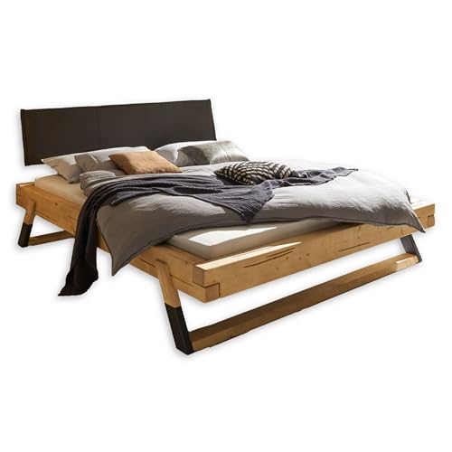 Stella Trading LOBIA Modernes Massivholzbett 180x200 - Komfortables & hochwertiges Balkenbett mit gepolstertem Kopfteil - 202 x 90 x 227 cm (B/H/T) von Stella Trading