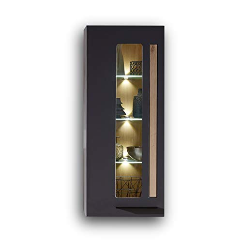 Stella Trading LOFT-TWO Hängevitrine in Artisan-Eiche Optik, graphit - Glasvitrine mit gemütlicher LED Beleuchtung - 52 x 128 x 37 cm (B/H/T) von Stella Trading
