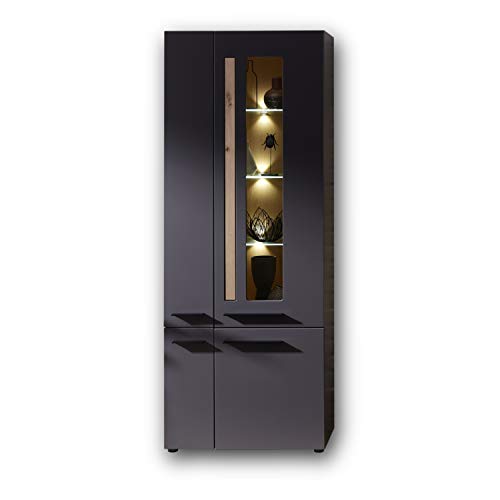 Stella Trading LOFT-TWO Vitrine in Artisan-Eiche Optik, graphit - Softclose Glasvitrine inkl. LED-Beleuchtung - 76 x 201 x 37 cm (B/H/T) von Stella Trading