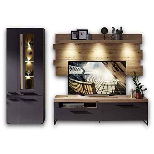Stella Trading LOFT-TWO Wohnwand Komplett-Set in Artisan-Eiche Optik, graphit - Softclose Schrankwand für Ihr Wohnzimmer - 288 x 201 x 44 cm (B/H/T) von Stella Trading