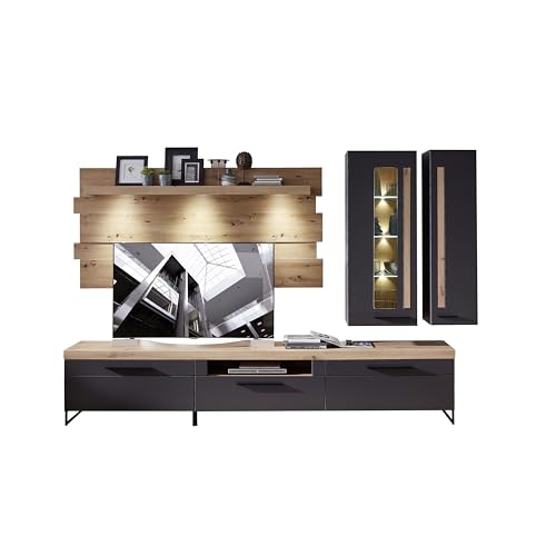 Stella Trading LOFT-TWO Wohnwand Komplett-Set in Artisan-Eiche Optik, graphit - Softclose Schrankwand für Ihr Wohnzimmer - 314 x 201 x 44 cm (B/H/T) von Stella Trading