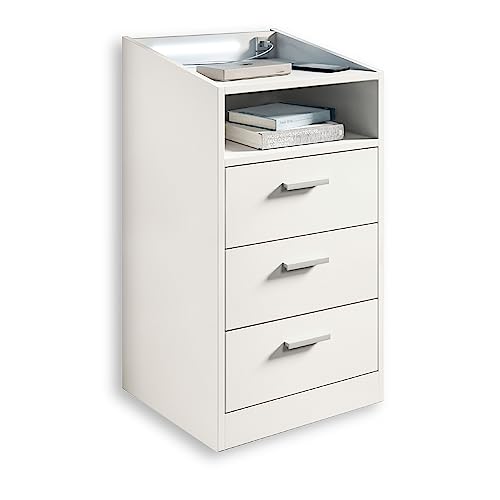 LUMO Nachttisch in Weiß - Funktionaler Nachtschrank mit USB-Anschluss und LED-Beleuchtung - 46 x 84 x 42 cm (B/H/T) von Stella Trading