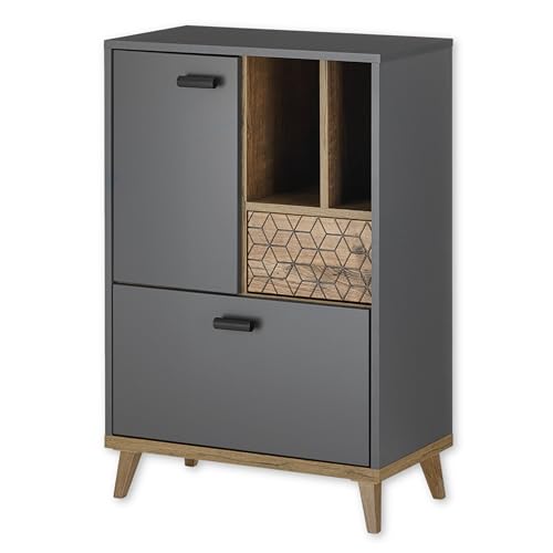 Leone Badezimmer Kommode in Ribbeck Eiche Optik, Graphit - Badezimmerschrank Bad Schrank mit viel Stauraum - 60 x 91 x 33 cm (B/H/T) von Stella Trading