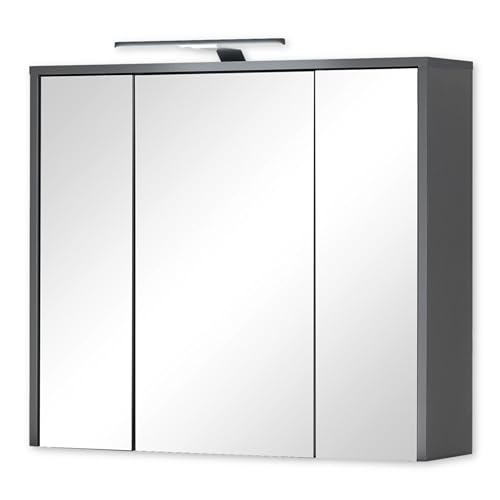 Leone Spiegelschrank Bad in Graphit - Badezimmerspiegel Schrank mit viel Stauraum - 80 x 70 x 20 cm (B/H/T) von Stella Trading
