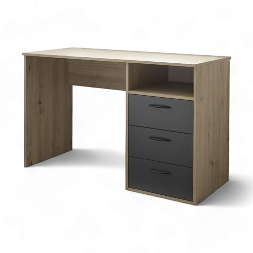 Stella Trading Liam Jugendzimmer Schreibtisch - Praktischer Computertisch in Artisan Eiche Optik, Graphit - 120 x 75 x 54 cm (B/H/T) von Stella Trading