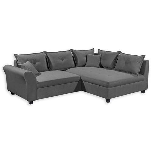 Stella Trading Liz Ecksofa mit Schlaffunktion in Anthrazit - Modernes Schlafsofa in L-Form für Ihr Wohnzimmer - 252 x 87 x 175 cm (B/H/T) von Stella Trading