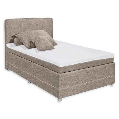 Stella Trading Luanda 2 Boxspringbett 120x200, Sand - Bequemes Einzelbett mit 7-Zonen Tonnentaschenfederkernmatratze & Komfortschaum Topper - 124 x 103 x 212 cm (B/H/T) von Stella Trading