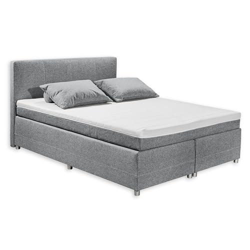 LUANDA 2 Boxspringbett 180x200, Grau - Bequemes Doppelbett mit 7-Zonen Tonnentaschenfederkernmatratze & Komfortschaum Topper - 184 x 103 x 212 cm (B/H/T) von Stella Trading