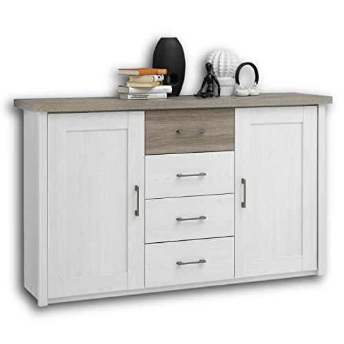 LUCA Elegante Schlafzimmer Kommode im Landhausstil - stilvolles & ausdrucksstarkes Sideboard in Pinie Weiß / Trüffel für Ihr Schlafzimmer - 150 x 90 x 42 cm (B/H/T) von Stella Trading