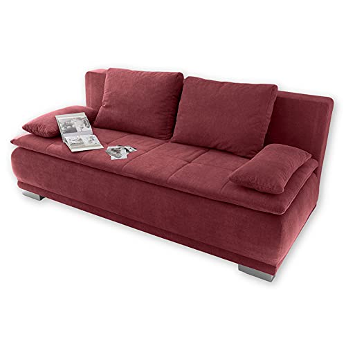 Stella Trading LUIGI Bequemes Schlafsofa mit Bettkasten, Stoffbezug Berry - Klappbares Sofa mit Schlaffunktion und fest vernähtem Schaumtopper - 211 x 93 x 103 cm (B/H/T) von Stella Trading