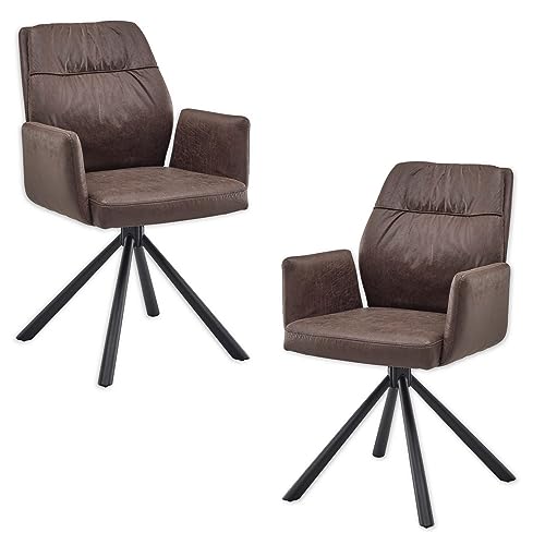 MARA Esszimmerstühle 2er Set mit schwarzem Metallgestell und Microfaser Bezug, Braun - Bequeme Stühle für Esszimmer & Wohnzimmer - 57 x 91 x 62 cm (B/H/T) von Stella Trading