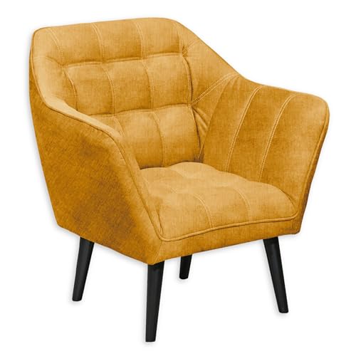 MAX Loungesessel mit Armlehnen, Amber - Bequemer Sessel gepolstert mit schwarzen Massivholz Füßen für Esszimmer & Wohnzimmer - 84 x 87 x 70 cm (B/H/T) von Stella Trading