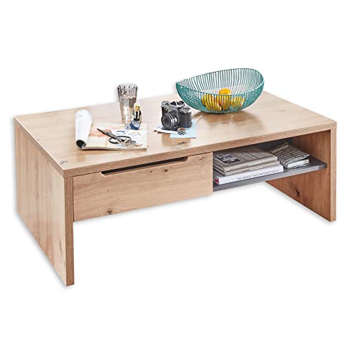 Stella Trading MEMPHIS Couchtisch in Artisan Eiche Optik, Graphit - Moderner Sofatisch mit Schubladen & Ablage für Ihren Wohnbereich - 110 x 40 x 65 cm (B/H/T) von Stella Trading