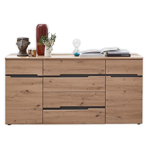Stella Trading MEMPHIS Sideboard in Artisan Eiche Optik, Graphit - Moderne Kommode mit Schubladen und viel Stauraum - 165 x 82 x 44 cm (B/H/T) von Stella Trading