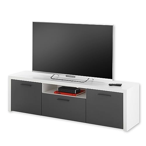 MODICA TV-Lowboard in Weiß, Anthrazit - Moderner TV Schrank mit Schublade und viel Stauraum für Ihr Wohnzimmer - 160 x 46 x 38 cm (B/H/T) von Stella Trading