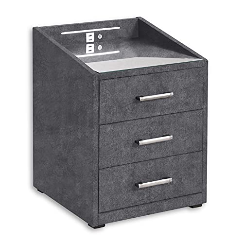 Stella Trading MOON Nachttisch Boxspringbett, Salvador Anthrazit - Funktionaler Nachtschrank mit USB-Anschluss und LED-Beleuchtung - 47 x 61 x 46 cm (B/H/T) von Stella Trading