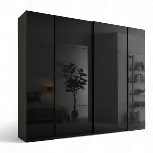 Stella Trading MUFO Kleiderschrank mit Glastüren in Graphit - Vielseitiger Schwebetürenschrank 4-türig für Ihr Schlafzimmer - 267 x 226 x 61 cm (B/H/T) von Stella Trading