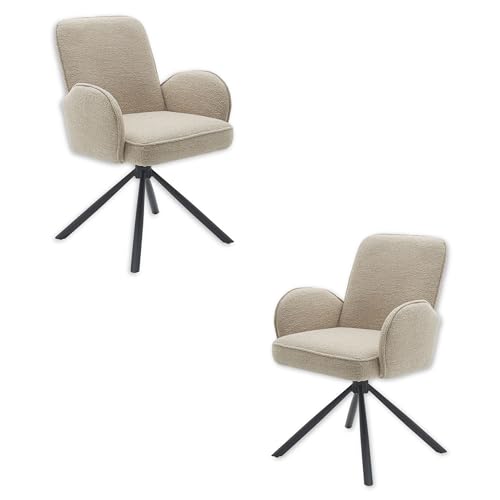 Malia Esszimmerstühle 2er Set mit schwarzem Metallgestell, Beige - Bequeme Stühle für Esszimmer & Wohnzimmer - 58 x 86 x 63 cm (B/H/T) von Stella Trading