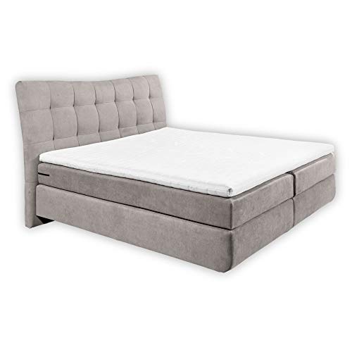 Stella Trading MALIBU 1 Boxspringbett 180x200, Hellgrau - Modernes Doppelbett mit 7-Zonen-Federkern Matratze & Komfortschaum Topper - 192 x 131 x 230 cm (B/H/T) von Stella Trading