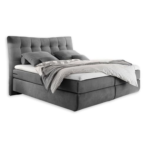 MALIBU 1 Boxspringbett 180x200, Anthrazit - Modernes Doppelbett mit 7-Zonen-Federkern Matratze & Komfortschaum Topper - 192 x 131 x 230 cm (B/H/T) von Stella Trading