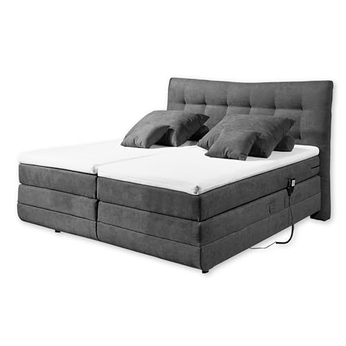 MALIBU 1 Boxspringbett 180x200 elektrisch verstellbar, Anthrazit - Modernes Doppelbett mit 7-Zonen-Federkern Matratze & Komfortschaum Topper - 189 x 132 x 218 cm (B/H/T) von Stella Trading