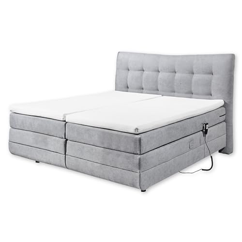 MALIBU 1 Boxspringbett 180x200 elektrisch verstellbar, Hellgrau - Modernes Doppelbett mit 7-Zonen-Federkern Matratze & Komfortschaum Topper - 189 x 132 x 218 cm (B/H/T) von Stella Trading