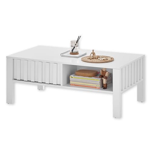 Mao Couchtisch in Weiß - Moderner Sofatisch mit Ablage und Schublade für Ihr Wohnzimmer - 108 x 42,5 x 60 cm (B/H/T) von Stella Trading