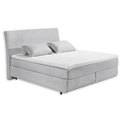 MARBELLA 6 Boxspringbett 180x200 in Cord-Optik, Dove - Bequemes Doppelbett mit 7-Zonen Federkern Wendematratze & Kaltschaum Topper - 185 x 126 x 216 cm (B/H/T) von Stella Trading