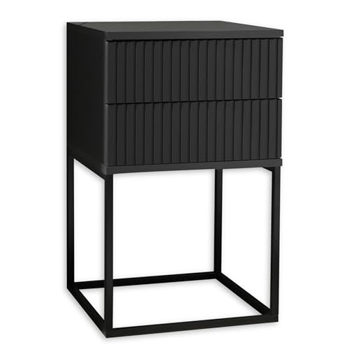 MARLE Nachttisch in Graphit - Moderner Nachtschrank mit Schubladen und schwarzem Metallgestell - 40 x 65 x 38,5 cm (B/H/T) von Stella Trading
