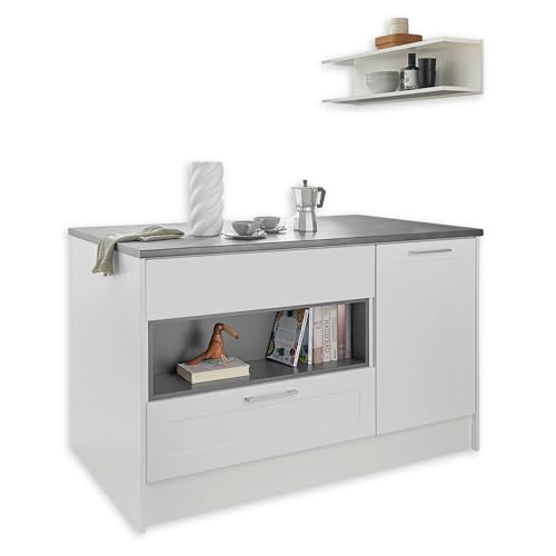 MARSEILLE Moderne Kücheninsel freistehend in Weiß, Metallic Braun - Geräumige Kochinsel mit Arbeitsplatte - 145 x 90 x 90 cm (B/H/T) von Stella Trading