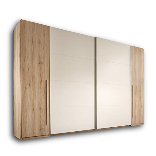 MATCH Eleganter Kleiderschrank mit viel Stauraum - Vielseitiger Schwebetürenschrank in Eiche San Remo Optik, Weiß - 270 x 226 x 60 cm (B/H/T) von Stella Trading