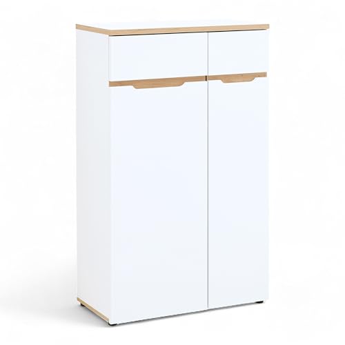 Memphis Aktenschrank in Weiß, Artisan Eiche Optik - Moderner Büroschrank mit 2 Türen - 75 x 122 x 38 cm (B/H/T) von Stella Trading