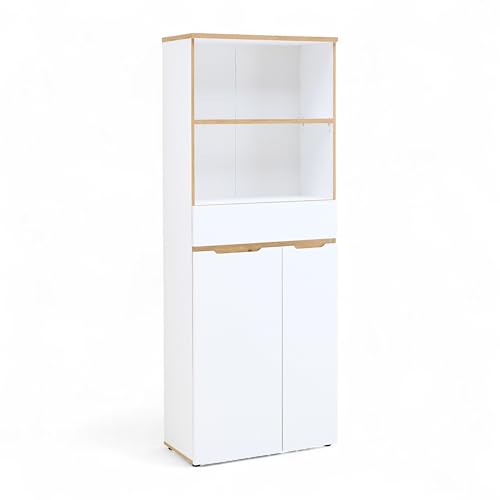 Stella Trading Memphis Aktenschrank in Weiß, Artisan Eiche Optik - Moderner Büroschrank mit 2 Türen - 75 x 197 x 38 cm (B/H/T) von Stella Trading