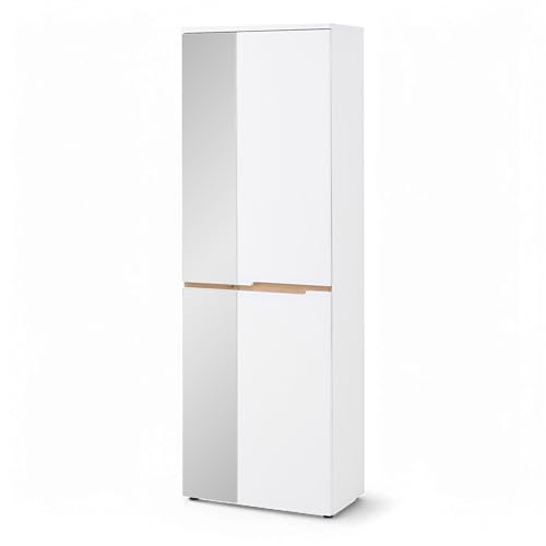 Stella Trading Memphis Garderobenschrank mit Spiegel in Weiß, Artisan Eiche Optik - Flurgarderoben Schrank mit viel Stauraum - 65 x 192 x 38 cm (B/H/T) von Stella Trading