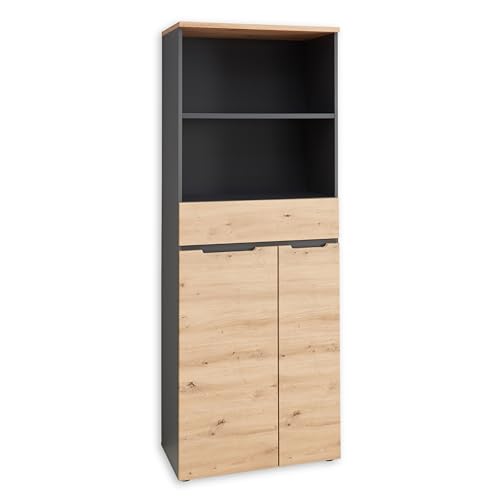 Stella Trading Memphis Aktenschrank in Artisan Eiche Optik, Graphit - Moderner Büroschrank mit 2 Türen - 75 x 197 x 38 cm (B/H/T) von Stella Trading