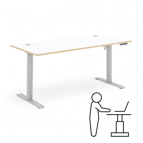 Stella Trading Memphis Schreibtisch höhenverstellbar elektrisch in Weiß, Artisan Eiche Optik - Verstellbarer Bürotisch mit Memory Funktion & Metallgestell - 160 x 72-120 x 77 cm (B/H/T) von Stella Trading